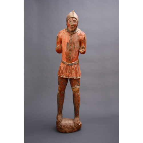 Northern French or English Medieval Oak Sculpture of an Archer or Foot Soldier